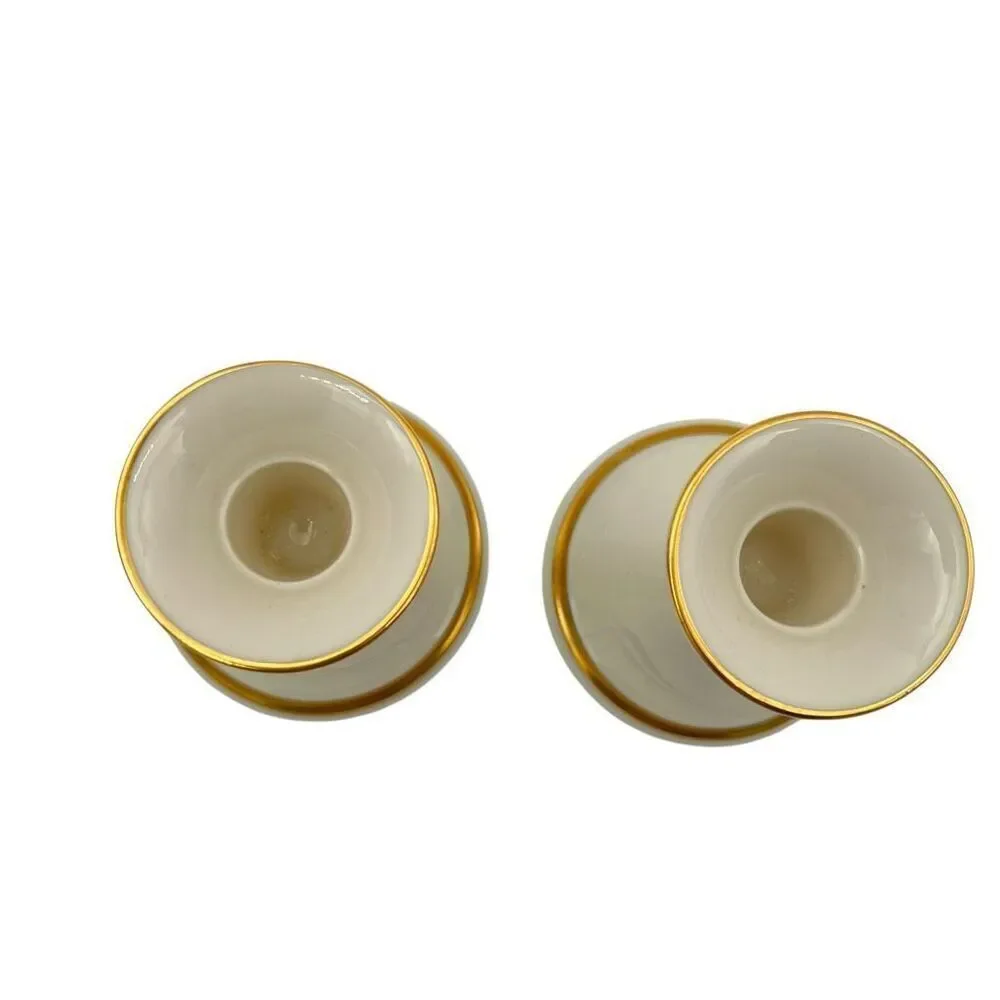 Set of 2 LENOX Eternal Porcelain Gold Trim Candlestick Holders Cream